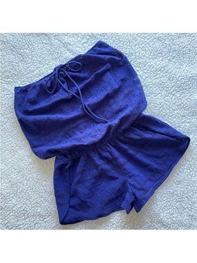 Victoria’s Secret VS coverup dark blue beach swim pool lace romper strapless S